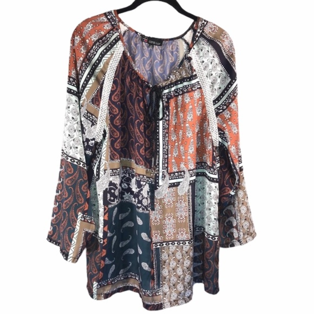 Carre Noir Boho Peasant Patchwork Top, Size L